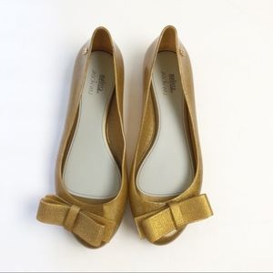 Melissa jason wu space love glitter gold bow flats